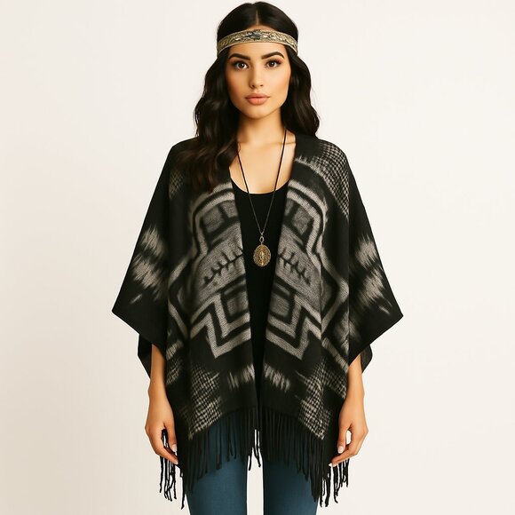 Shawl One Size Aztec Southwest gray/ black/gray - Picture 1 of 5